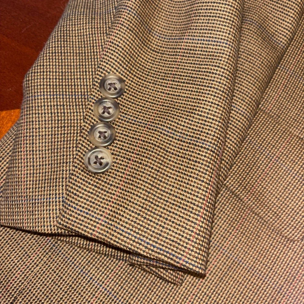Tommy Hilfiger | Mens 46L | Pure Wool Brown‎ Houndstooth | Made in USA | Vintage
